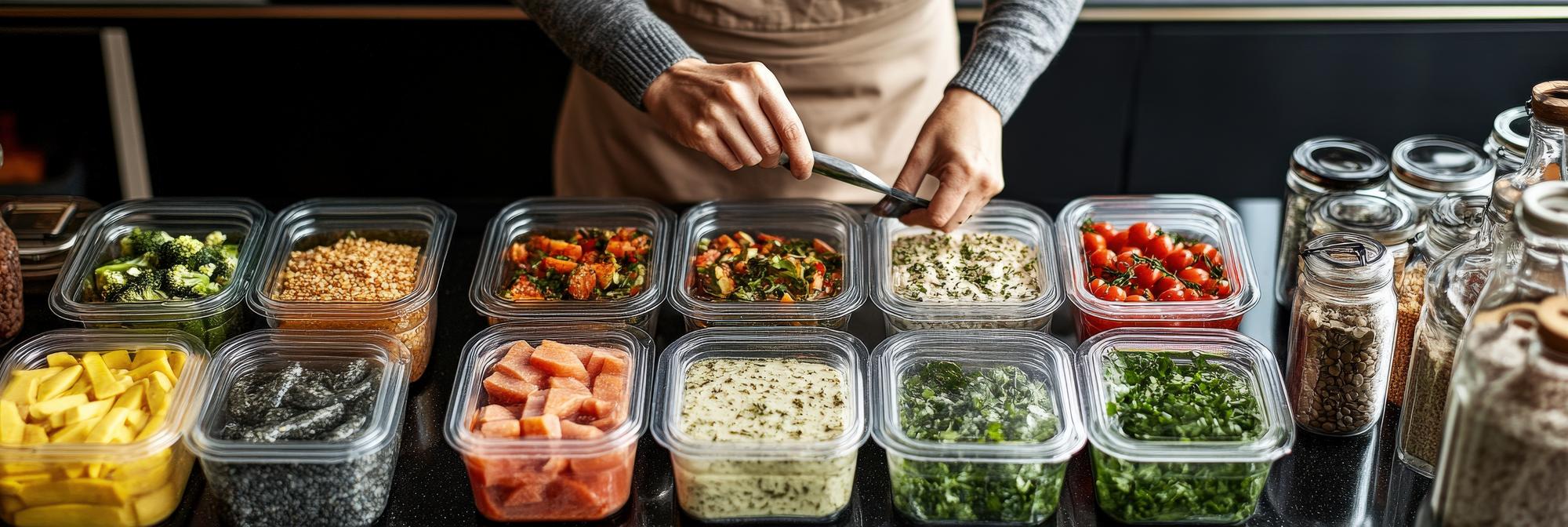 organized meal prep boxes on counter